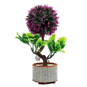 Discount4product Soft Plastic Artificial Flower with Pot (15 cm x 10 cm x 25 cm Purple)