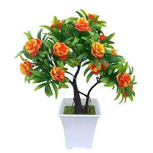 Discount4product Artificial Flowers Artificial Bonsai Plant with Pot for Home Decors (Orange-h6)
