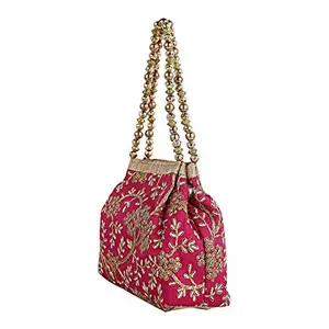 Kuber Industries Polyester Embroidered Woman Potli Bag Pink - CTKTC31391