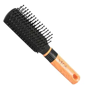 Vega Mini Flat Brush with Wooden Colored Handle and Black Colored Brush Head