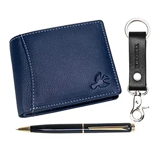 Hornbull Themes Navy Mens Leather Wallet Keyring & Pen Combo Gift Set for Men | Wallet Men Leather Branded