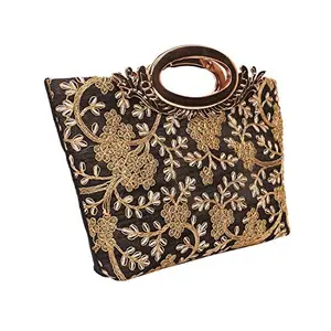 Kuber Industries Silk Clutch Ladies Handbag (Black) -CTKTC8784