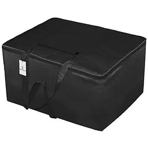 Kuber Industries Small Size Lightweight Foldable Rexine Jumbo Underbed Storage Bag with Zipper and Handle (Black 45cm X 25cm X 38cm) (F_26_KUBMART016794)