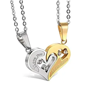 Yellow Chimes Love Engraved Crystal Joining Heart 2 Piece Unisex Couple Pendants Pair for Girls and Boys