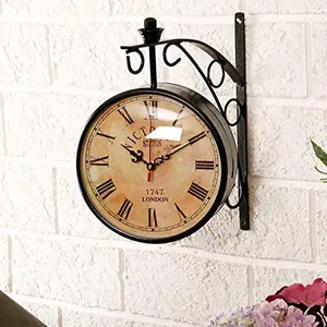 Efinito 12 Inch Dial Vintage Antique Black Station Double Sided Wall Clock for Home/Living Room/Bedroom/Office Silent Movement