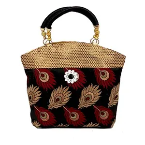 Kuber Industries Women's Cotton Mini Handbag Black (FHB0115)
