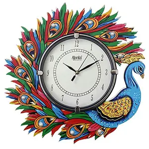 Circadian Ajanta Peacock Design Wall Clock for Home dÃ©cor Living Room hall office bedroom fancy stylish antique wooden watch hand made multicolour 33 x 33 cm Pack of 1