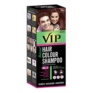 VIP Hair Colour Shampoo 180ml Permanent Hair Color Brown for Women and Men | 100% Instant Grey Hair Coverage in 15 Mins | Alternate to Hair Dye | No Ammonia | 3 in 1 - Hair Colour Shampoo and Conditioner