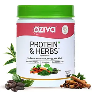 OZiva Protein & Herbs for Women Chocolate 500g | Natural Protein Powder for Women for Weight Control Better Metabolism & Hormonal Balance | With Multivitamin for women 23g Whey Protein Ayurvedic Herbs Certified Clean
