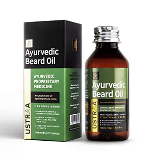 Ustraa Ayurvedic Beard Growth Oil - 100ml | Beard Growth Oil For Men | With Asvagandha Yastimadhuka Taila & 7 Natural Herbs | Best Ayurvedic Beard Growth Oil for Patchy Beard