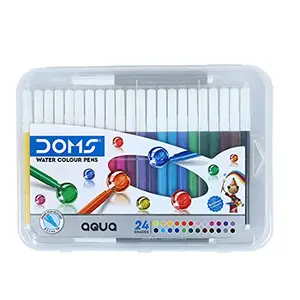 DOMS Aqua Non-Toxic Watercolour Sketch Pen Set with Plastic Case (24 Assorted Shades)