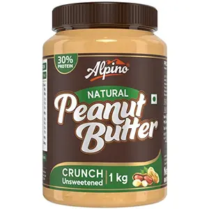 Alpino Natural Peanut Butter Crunch 1 KG | Unsweetened | 100% Roasted Peanuts | No Added Sugar Salt or Hydrogenated Oils | High Protein Peanut Butter Crunchy | Gluten-Free | Vegan