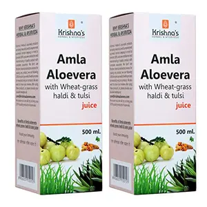 Krishna's Herbal & Ayurveda Amla Aloe Vera Wheat Grass Haldi Tulsi Juice - 500 ml (Pack of 2)