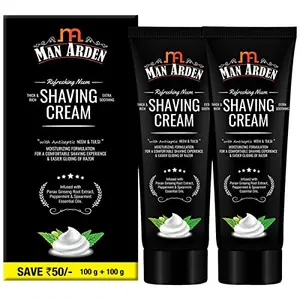 Man Arden Refreshing Neem Shaving Cream - With Antiseptic Neem And Tulsi Panax Ginseng Extract for Smooth Shave 100g x Pack of 2