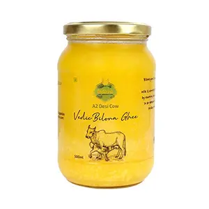 Indicow A2 Cow Vedic Bilona Ghee | Grass Fed Sahiwal Cows | Glass Jar 500ml |Ayurvedic Process | Bilona paddati Ghee made in Earthen pots | Hand churning of Curd | Start India recognition awarded | Ayurvedic Product
