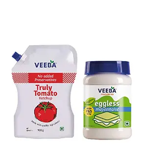 Veeba Truly Tomato Ketchup - No Added preservatives 900g and Eggless Mayonnaise 250g - Pack of 2