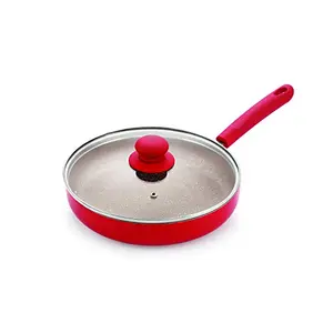 Nirlon Red Stone Aluminium Non-Stick Induction Base Fry Pan with Glass Lid