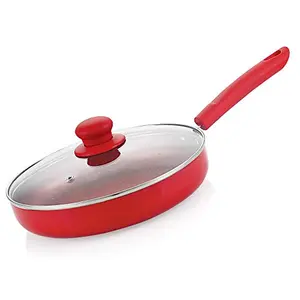 Nirlon Red Velvet Aluminium Non-Stick Induction Base Fry Pan with Glass Lid 24cm - 1.9 Liter [Color - Red]