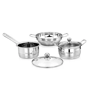 GREENCHEF Stainless Steel Saucepan Kadai With Glass Lid Serving Pot With Glass Lid Green