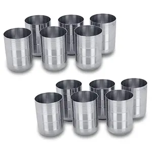 LiMETRO STEEL Stainless Steel (Pack of 12) Glass G5-12 Water Glass Set / Stainless Steel Serving Glasses Unbreakable Water Drinking Glasses Set