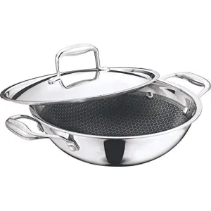 Vinod Platinum Triply Stainless Steel X Kadai with Lid - 2.5 litres Capacity 24cm Diameter with Riveted Sturdy Handle (Induction and Gas Stove Compatible) - Silver