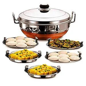 ZYBIL Stainless Steel Idli Cooker Multi Kadai Steamer with Copper Bottom All-in-One Big Size 5 Plate 2 Idli | 2 Dhokla | 1 Patra | Momo's | 27.5 Inch Dia.