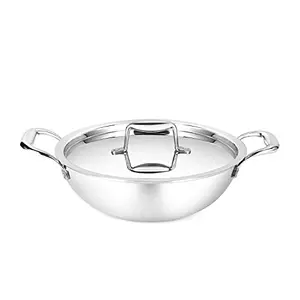 Classic Essentials Triply 18/10 Food Grade Stainless Steel Kadhai with Stainless Steel Lid Induction Compatible-26 cm (3.2 LTR.)