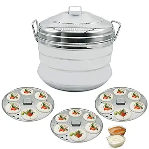 PANCA Idly Maker Steamer Plate Stainless Steel Idli Cooker Multipurpose Steel Multi Plate Idly Pot with Steamer Silver (18 IDLI BIG)