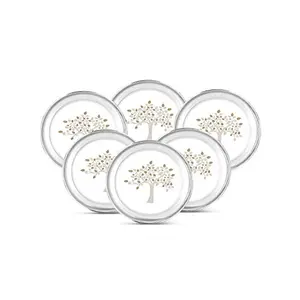 Classic Essentials Stainless Steel Heavy Gauge Dinner Plate with Mirror Finish and Permanent Laser Vriksha Design 30cm Dia Set of 6 Pcs Dinner Plate (6 Dinner Plate)