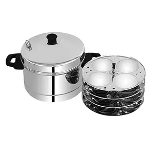 FUTENSILS Stainless Steel Idly Cooker 4 Plate (1 Plate 6 Cavity Total-16 Idli Maker) Cooker Set Weight 1.5 Kg Idli Cooker Has A Special Backlite Side Handles Rust Proof.