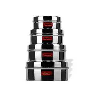 Sumeet Stainless Steel Flat Canisters/Puri Dabba/Storage Containers Set of 4Pcs (No. 6 to No. 9) (200ml 350ml 500ml 800ml)