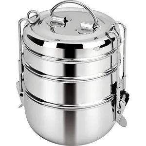 Meq  Meqstore Stainless Steel Food Grade Lunch Box | Traditional Tiffin Boxes for School/Office (3 Tier)