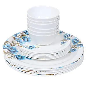 Golden Fish Melamine Round Blue Full Size Windflower Printed Dinner Plate || Small Size//Starter Plates & Veg. Bowl (Set of 18; Plate Size:- 11 Inches (RM-2-Windflower-FQPB-18)