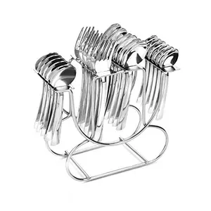 Classic Essentials Stainless Steel Cutlery Stand Spoon and Fork Rack Holder Stainless Steel Cutlery Set (Pack of 25)