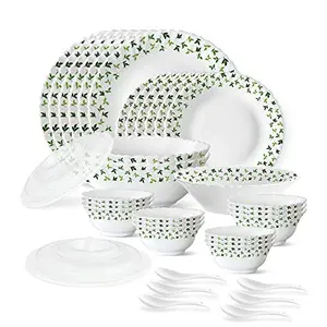 Larah By Borosil Sage Silk Series Opalware Dinner Set 35 Pieces White