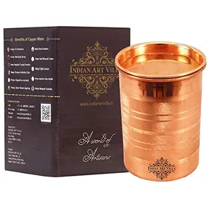 Indian Art Villa Copper Glass Tumbler Cup With Lid Drinking Serving Water Yoga Ayurveda 300 Ml