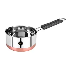 Meq  Meqstore Stainless Steel Copper Bottom Flat Base Stove Bottom Sauce Pan Milk Pan Tea & Coffee Pot Tapeli Patila Cookware Container with Handle 1700 ml