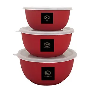 SHIOK DECOR  shiok decorÂ® Microwave Safe Stainless Steel Round Lid Bowl/Box/Kitchen Food Storage Containers Tiffin Lunch Box Euro Lid Bowl (red) - Set of 3
