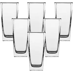 Satvikaya Crystal Clear Glass Elegant Drinking Cups for Water Wine Juice Beer Cocktails and Mixed Drinks Heavy Duty Square Bottom for Bars RestaurantsKitchenHome 320-ML (Set of 6)