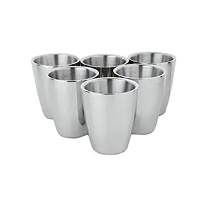 Taluka With T Logo Taluka Stainless Steel Double Wall Insulated 300 ML Drinkware Glass Home Hotel Restaurant Tableware Set of 6pc