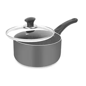 Ethical Mastreo Series Aluminium Non-Stick Sauce Pan 20cm Diameter with Glass Lid Gas Compatible (Black)