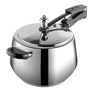 Vinod 18/8 Stainless Steel Sandwich Bottom Handi Shape Inner Lid Europa Pressure Cooker - 5 Litres (Induction and Gas Stove Friendly) ISI Certified - Silver - 2 Years Warranty