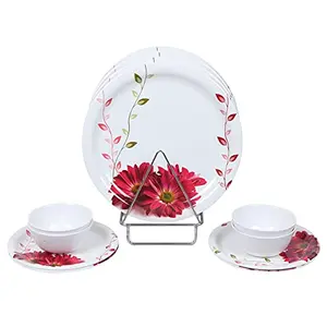 Golden Fish Melamine Round Red Full Size Sunflower Printed Dinner Plate || Small Size//Starter Plates & Veg. Bowl (Set of 12; Plate Size:- 11 Inches (RM-7-Red Sunflower-FQP-12)