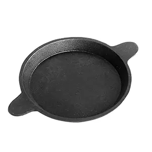 MANNAR CRAFT Pre-Seasoned Cast Iron Pan with Flat Bottom and High Heat Retention Capacity Handcrafted by Traditional Artisans (12 Inch Diameter Blackish Grey)