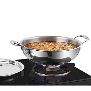 Anantaraa Triply Stainless Steel Kadhai / Kadai with SS Lid and Riveted Handles - 26 cm 3.6 LTR (Induction Friendly)