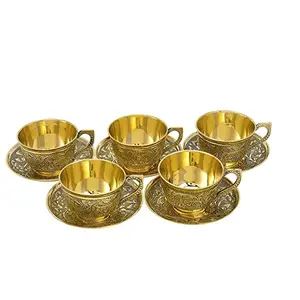 S.L ls Pure Brass Cup & Saucer Utensil Set with 5Cup & 5 Saucer