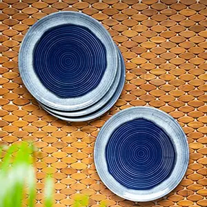 ExclusiveLane 'Sapphire Swirl' Hand Glazed Studio Pottery Ceramic Plates for Dinner Ceramic Dinner Plates & Serving Plates (Set of 4 10 Inches Microwave Safe Dishwasher Safe)