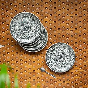 ExclusiveLane 'Arabian Nights' Handpainted Small Ceramic Plates Set Ceramic Quarter Plates Side Plates for Snacks Plates (Set of 6 7 Inches Microwave Safe Dishwasher Safe)