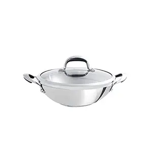 Meyer Select Nickel Free Stainless-Steel Covered Kadai 2.61 Liters/24cm (Gas and Induction Compatible) Silver