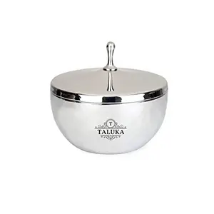 Taluka Stainless Steel Round Double Wall Mirror Polish Serving Bowls with Designer Knob Lid 17Cm Silver